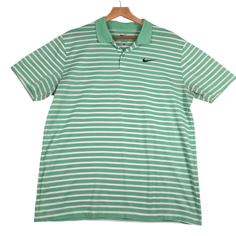Nike Green White Striped Dri-Fit Collared Polo Shirt